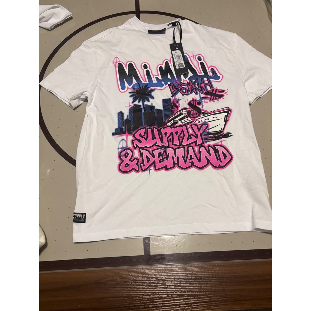 Supply & Demand Miami Beach Graphic Tee White Mens Small New NWT SUM17363